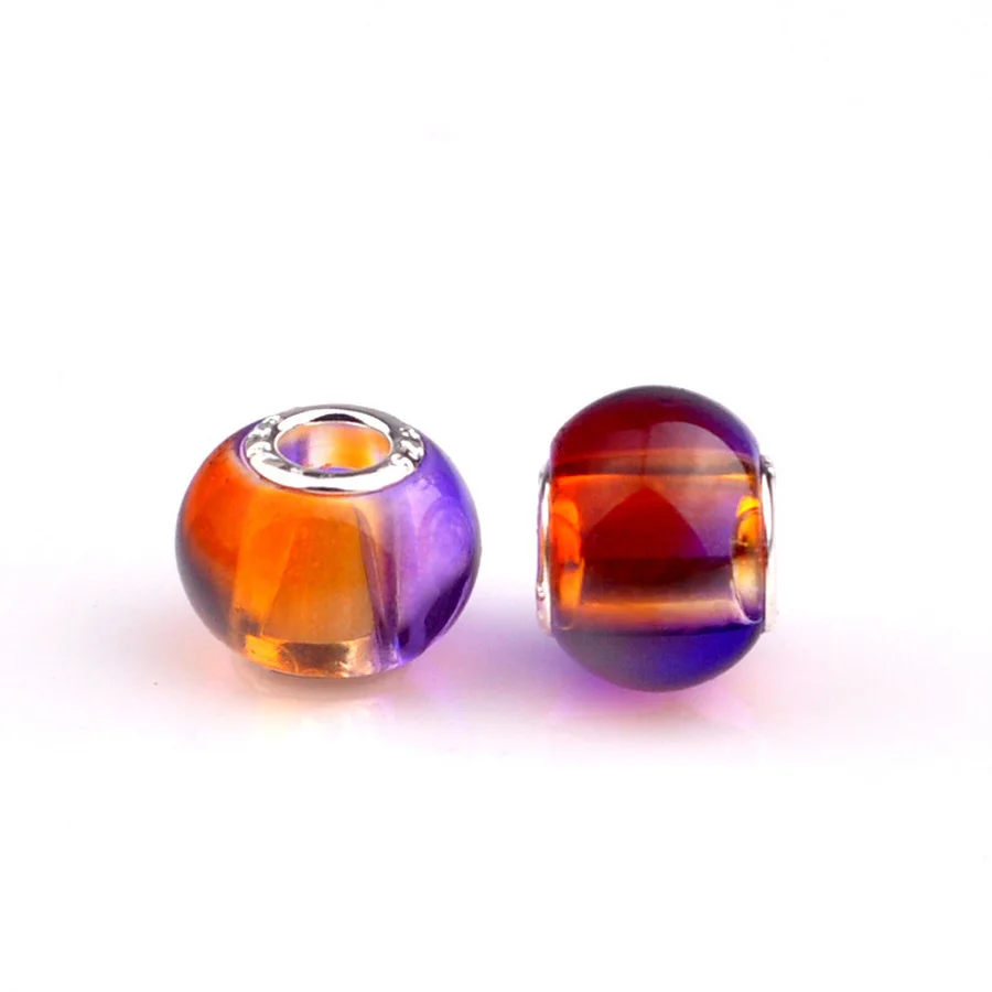 Чарм Радужное Стекло Большое Отверстие Бусины Натуральный Камень и Круглая Форма Подходят для Браслета Браслета для Женщин Модные Украшения DIY Подарок.