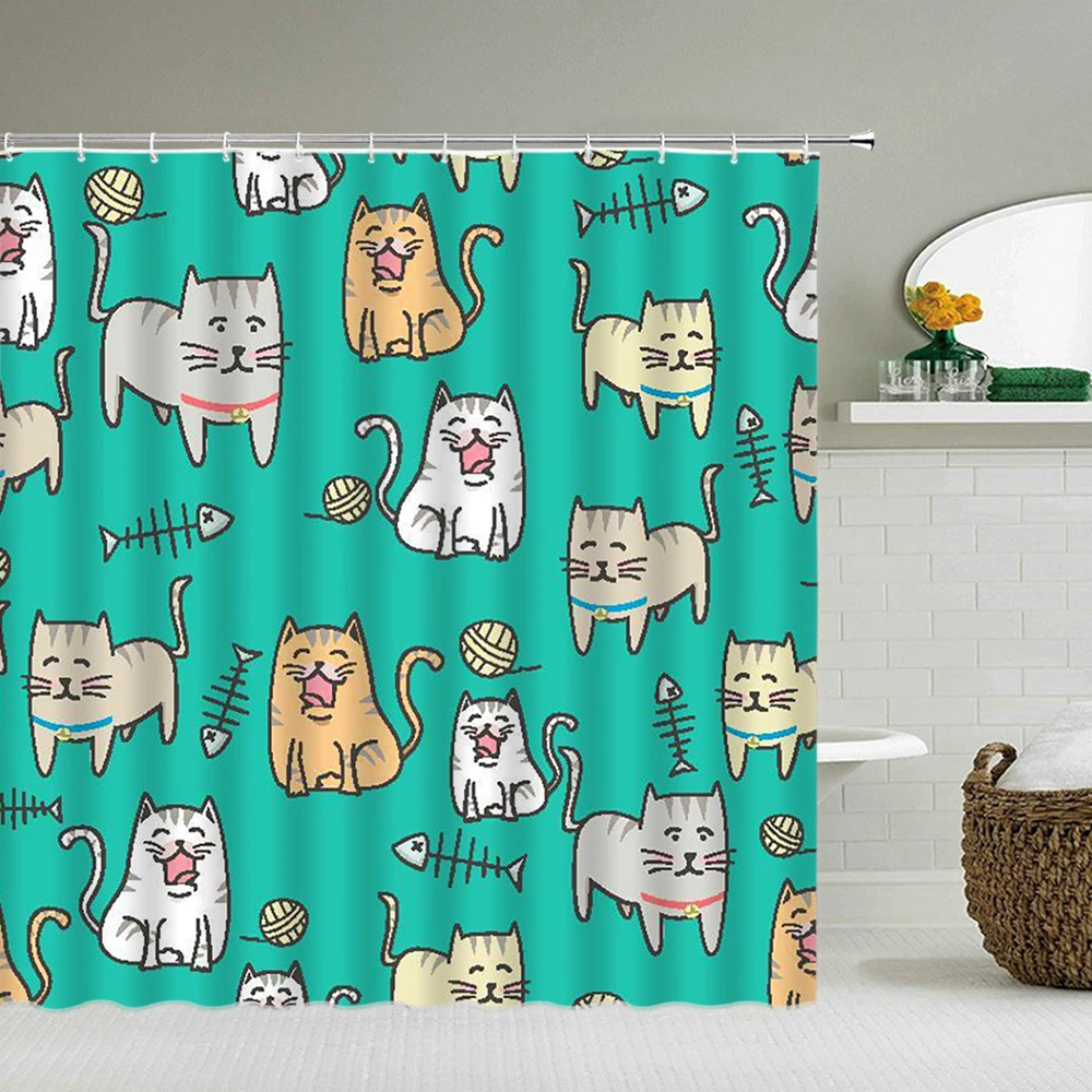 Занавески для душа с мультяшным рисунком декоративные водонепроницаемые