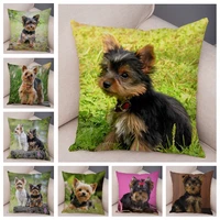 cute pet animal cushion cover mini yorkshire dog soft plush pillowcase decor dog printed pillow case for sofa home car 4545cm