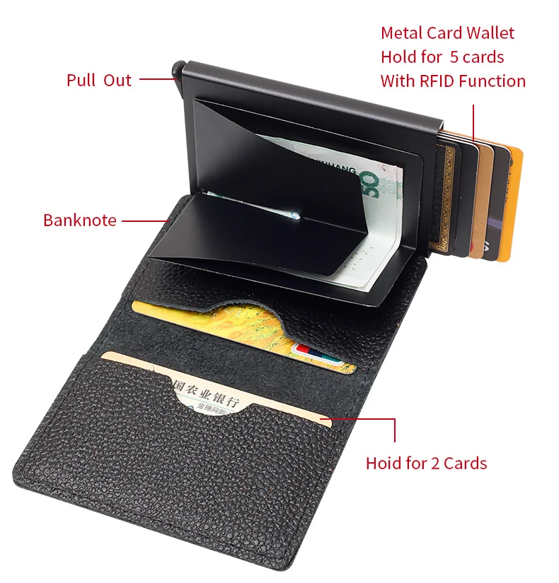 Металлический RFID алюминиевый кожаный маленький кошелек Ретро crazy horse модная визитная посылка для мужчин и женщин держатель для кредитных карт