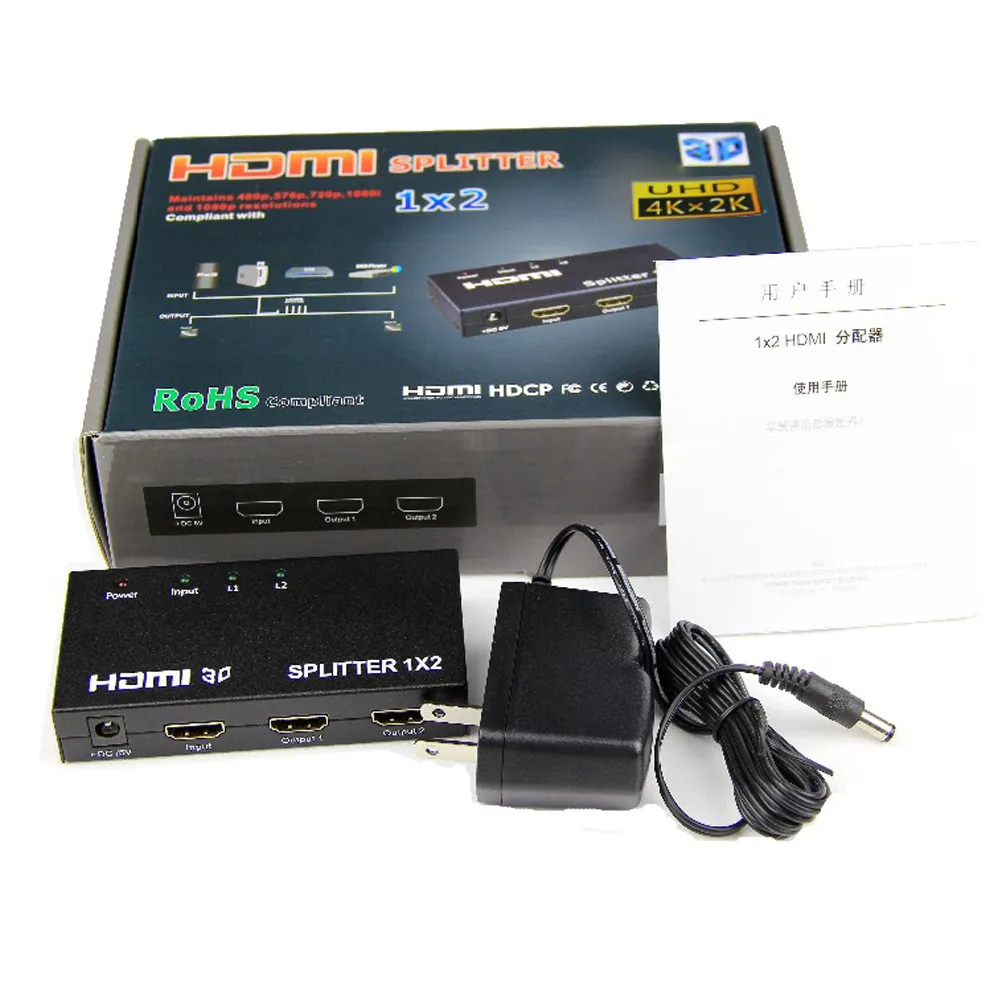 

1.4 1 in 2 out HDMI Splitter 1x2 support full HD 1080p ultra HD 4kx2k for x-box ps4 STB HDTV