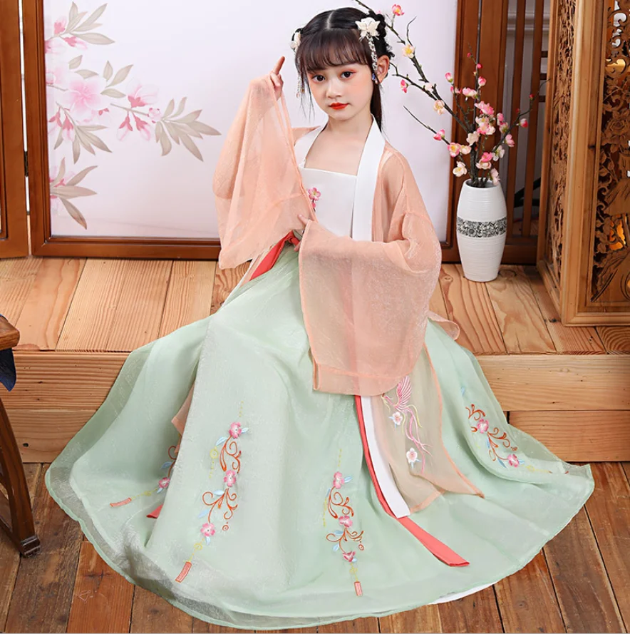 

Children's Hanfu Girls' Spring and Autumn Costume Super Fairy Chinese Style Ming-Made Perform Skirt Set
