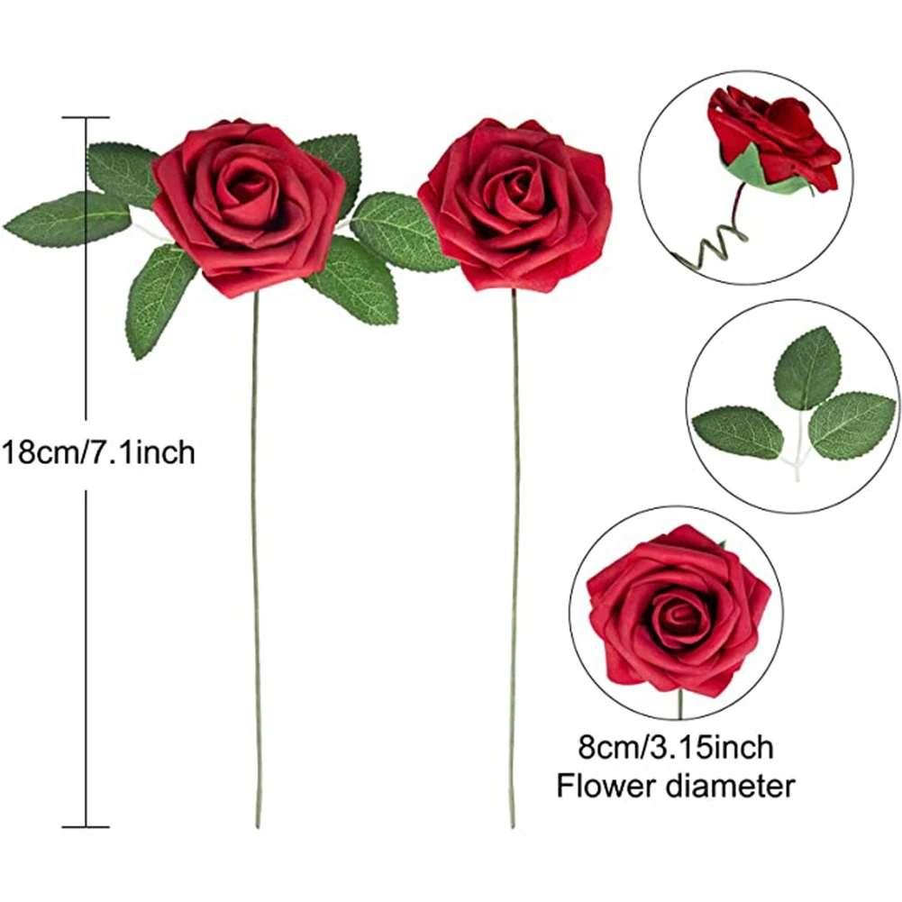 

Artificial Rose with Four Green Rose Branches Wedding Background Decoration Holiday Party Home Kitchen Living Room Decor Gift