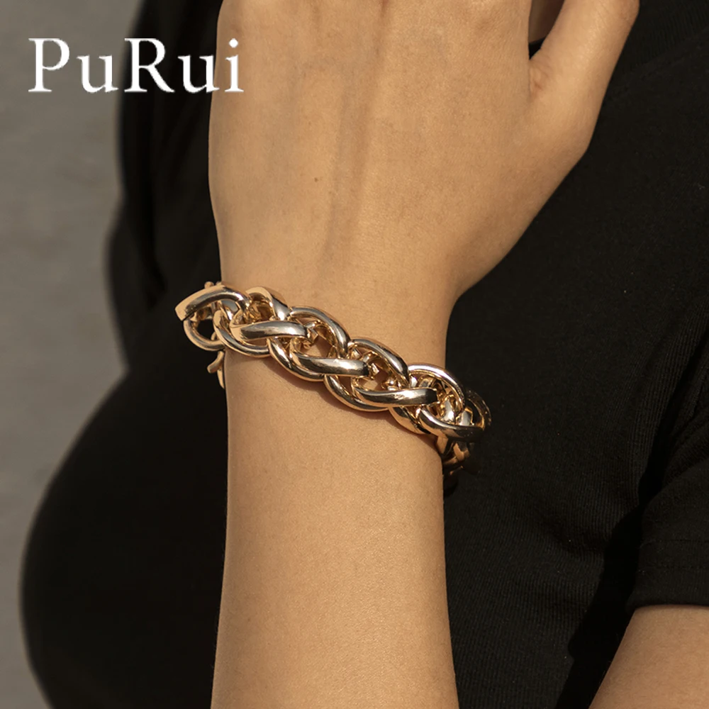 

PuRui Punk Twisted Chunky Chain Bracelets for Women Men Night Club Big Thick Link Couple Bracelets Fashion Jewelry Gifts