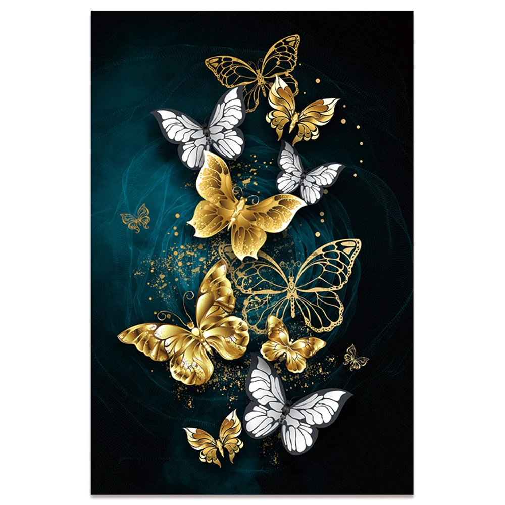 Meian Printed Blue Gold Butterfly 11CT Cross-Stitch Embroidery Kit DMC Cotton Threads Handicraft Home Decoration Printed Canvas