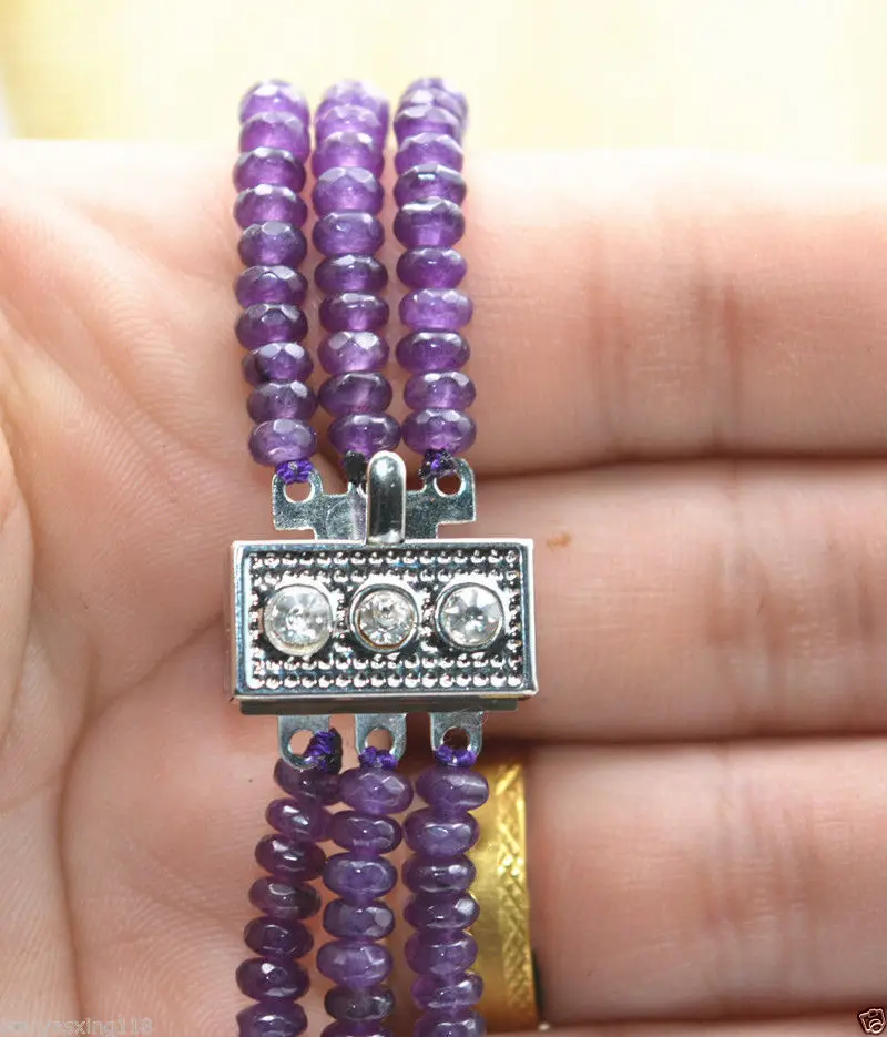 

AA 30% off>>>@ New NATURAL 3 Rows 2X4mm FACETED Amethyst BEADS NECKLACE AAA