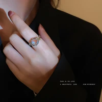 korean fashion personality geometric crystal moonstone open ring female temperament wild ring trend party jewelry