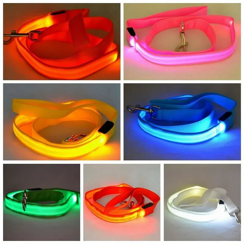 

120cm LED Nylon Flashing Dog Leash Pet Lead Collar Harness Night Safety Light