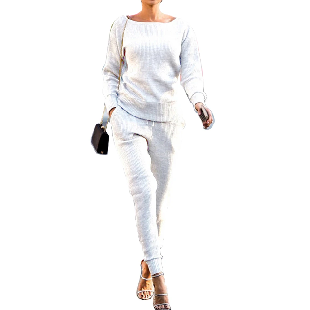 Хит 2 шт. спортивные женские костюмы однотонные с длинным рукавом вязаный джемпер