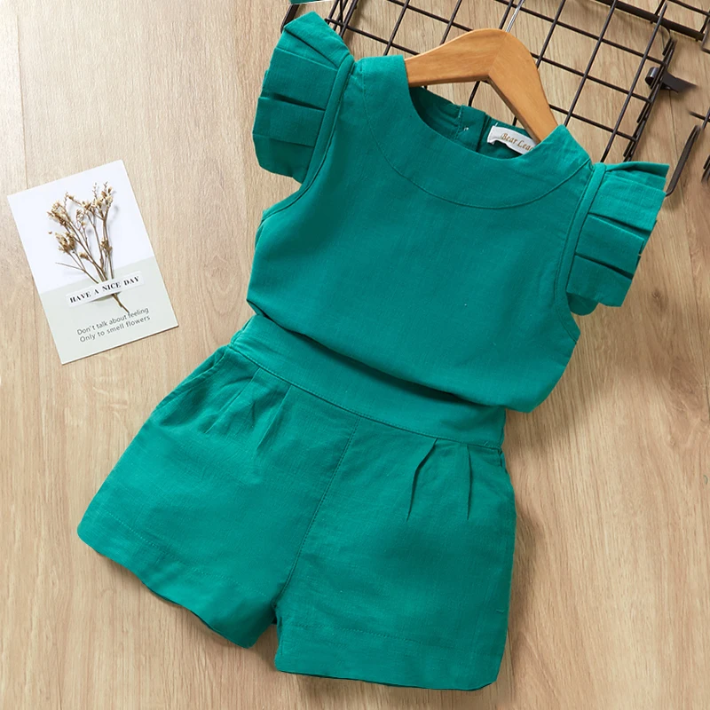 

Menoea Girls Sets New Spring Summer Floral Children Sleeveless T-shirt+Solid Shorts 2PCS Kids Suit Fashion 3-7T Children Clothes