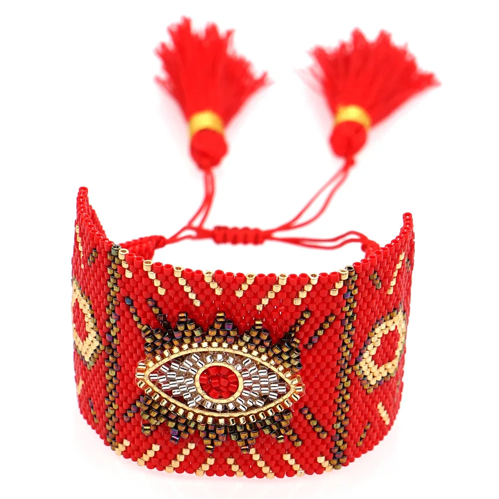 

XUXI Japan Rice Beads Weaving Light Luxury Plum Blossom Inlaid Zircon Multi-layer Folded Bracelet Fashion Tassel Suit SS043