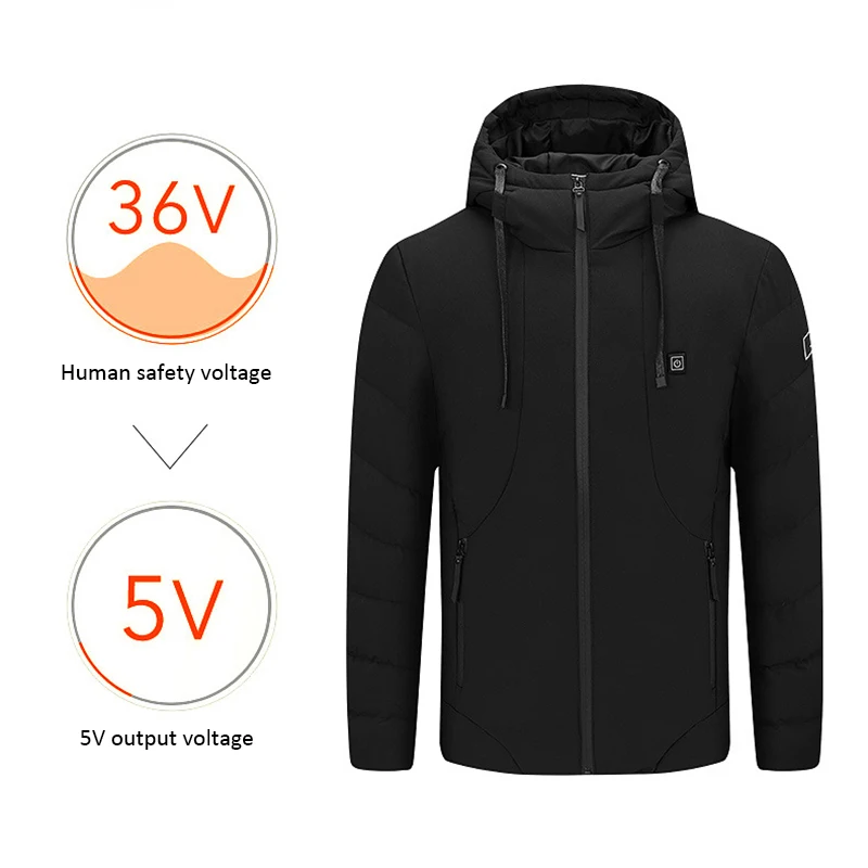 

Electric heated jacket outdoor Camping Hiking sports coat with cap winter cotton coat and USB electric Softshell heating Jackets