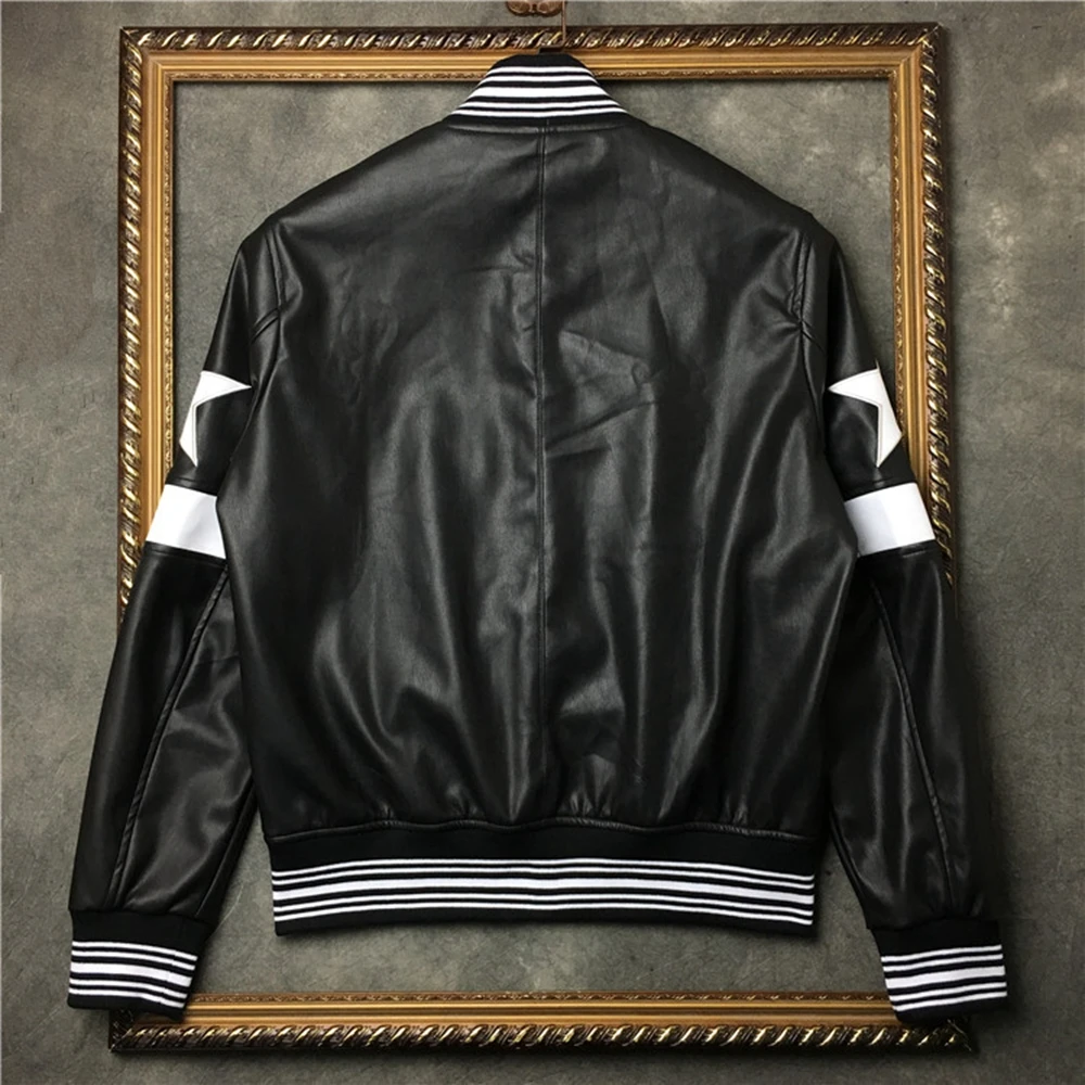 Куртка мужская из искусственной кожи Бомбер бейсбольная байкерская куртка