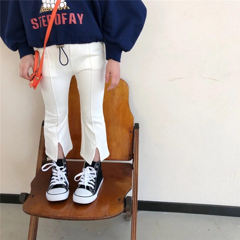 Весенние штаны для девочек из хлопка Разделение Брюки клеш 2021 Новые Детские