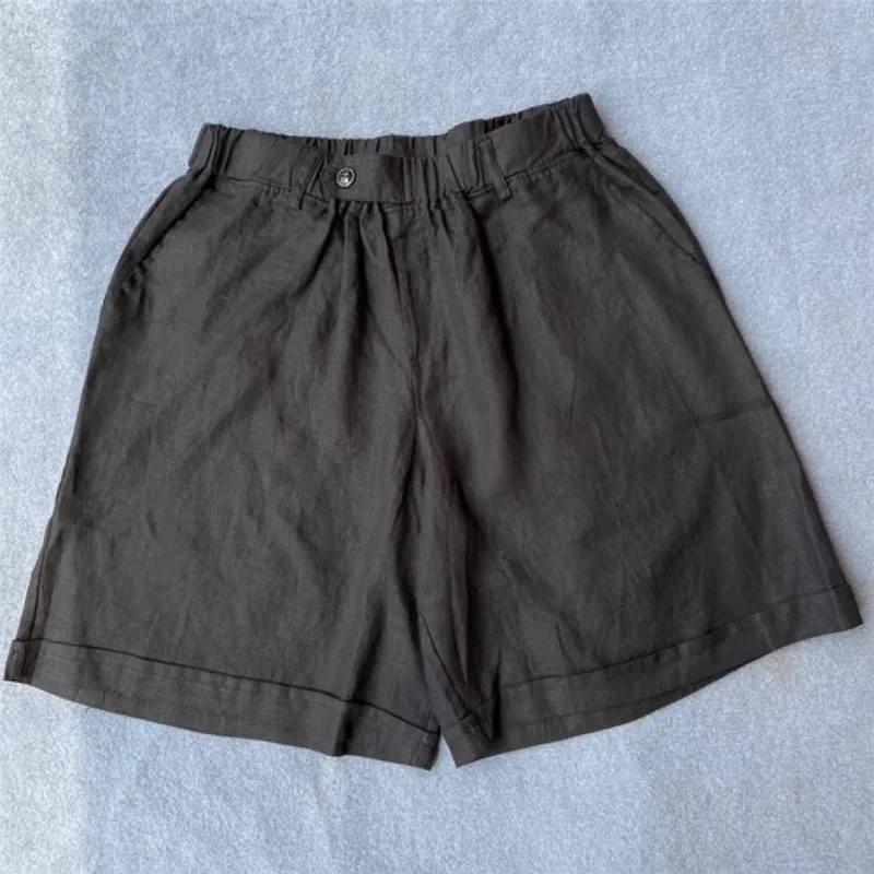 

YourSeason Original Japanese Style Cotton Linen Women Shorts 2020 Summer Solid Color Elastic Waist Ladies Pockets Loose Shorts