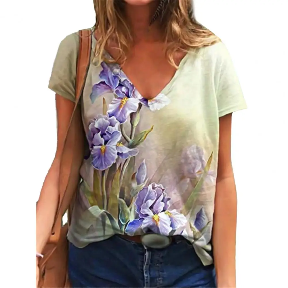 

3XL Oversized Ladies Tops Women Plus Size Floral 3D Print T Shirt Loose V-Neck Short Sleeve Casual Tee Top Summer New Streetwear