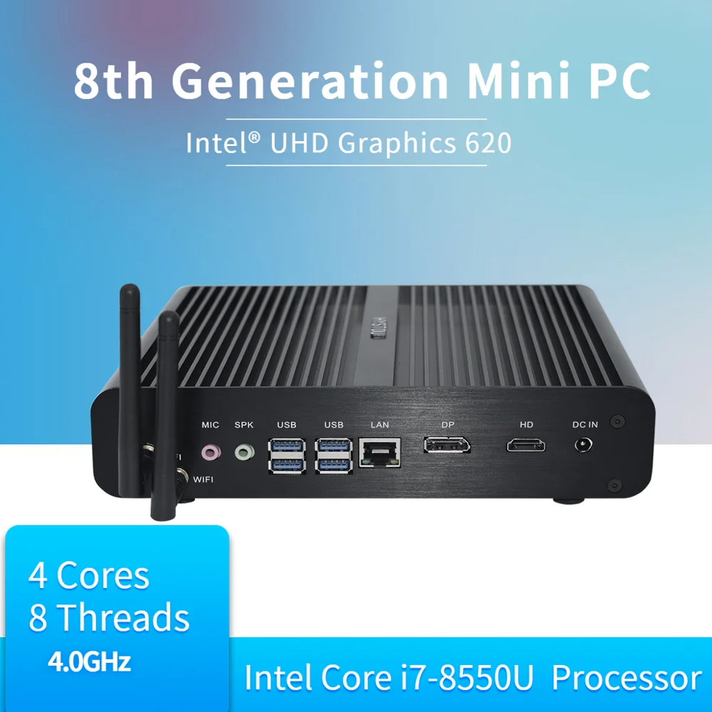8 го поколения Intel Quad Core i7 8550U/8565U DDR4 безвентиляторный мини ПК Wind 10 M.2 Gaminig компьютер