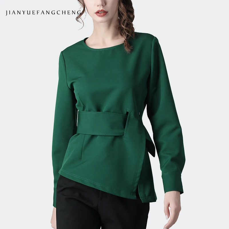 Женская винтажная Блузка с поясом элегантная офисная блузка ярких цветов