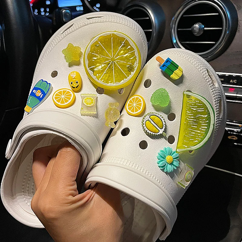 Fashion Cute Croc Charms Designer Cool Clogs Shoe Decoration for Summer Brand Cartoon Fruit Shoes Charms Fresh Lemon Unisex New