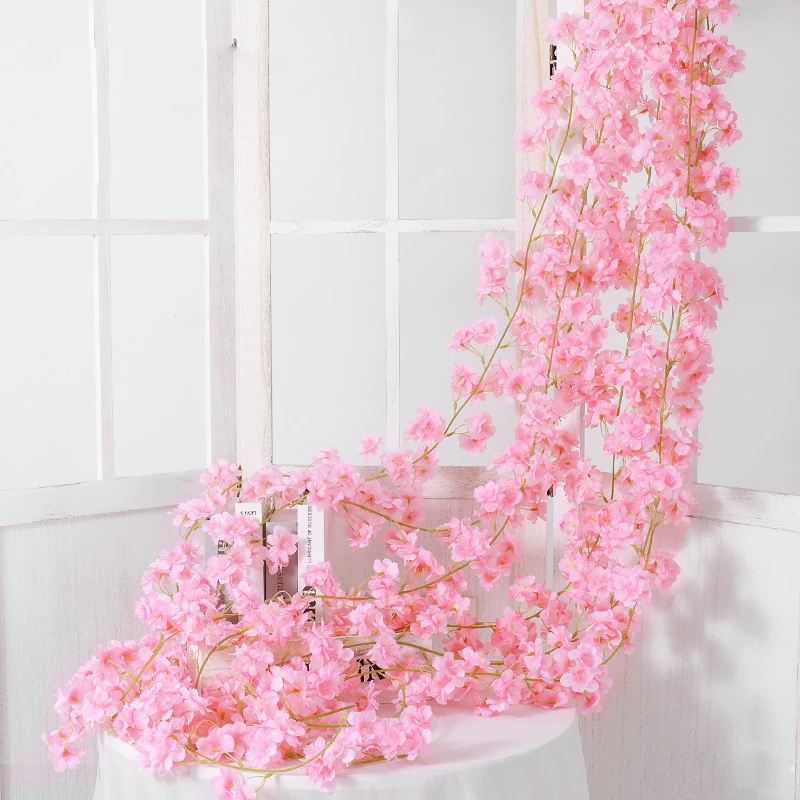 

1.8m Wisteria Artificial Flowers Cherry Blossom Vine Hanging Ivy Flower String Garland Wall Rattan Home Wedding Arch Decor
