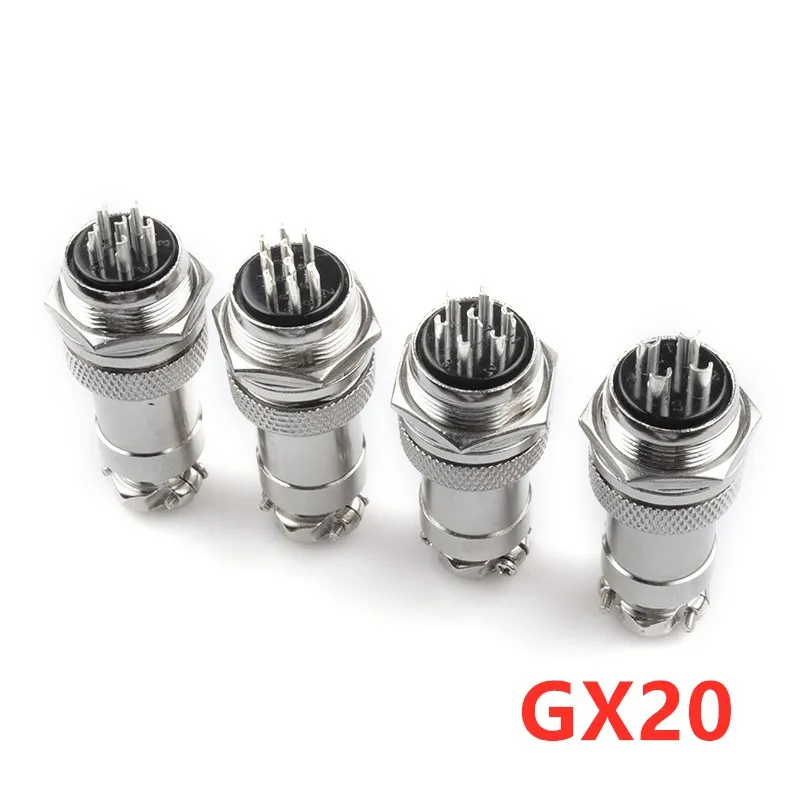 

1set GX20 Aviation Connector Socket Plug 2/3/4/5/6 Pin Male + Female 20mm Circular Wire Panel Metal Quick Connector with Cap Lid