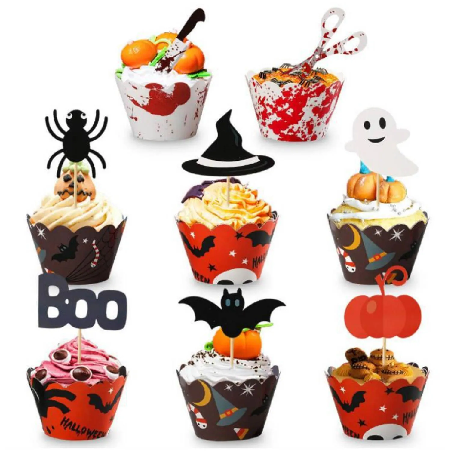 24 шт. обертки для капкейков на Хэллоуин с топперы торта набор медиаторов