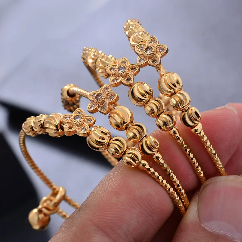 

4pcs/lot Adjustable Gold Color Baby Bangles &bracelets Birthday Jewelry Best Gift for Girls Boy Kids Flower Jewelry