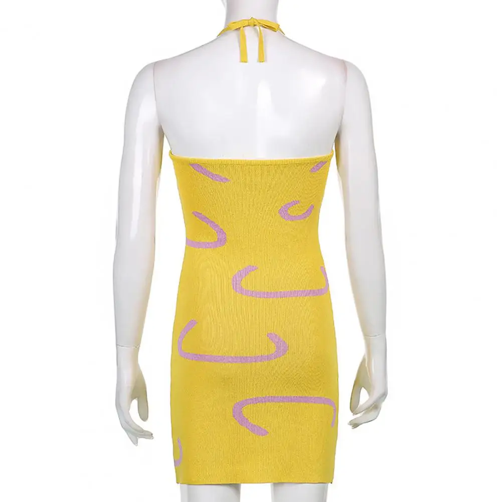 

Sexy Knitted Dress Bodycon Women Sleeveless Halter Neck Backless Mini Dress Summer Beach Club Party Dresses Streetwear Clothes