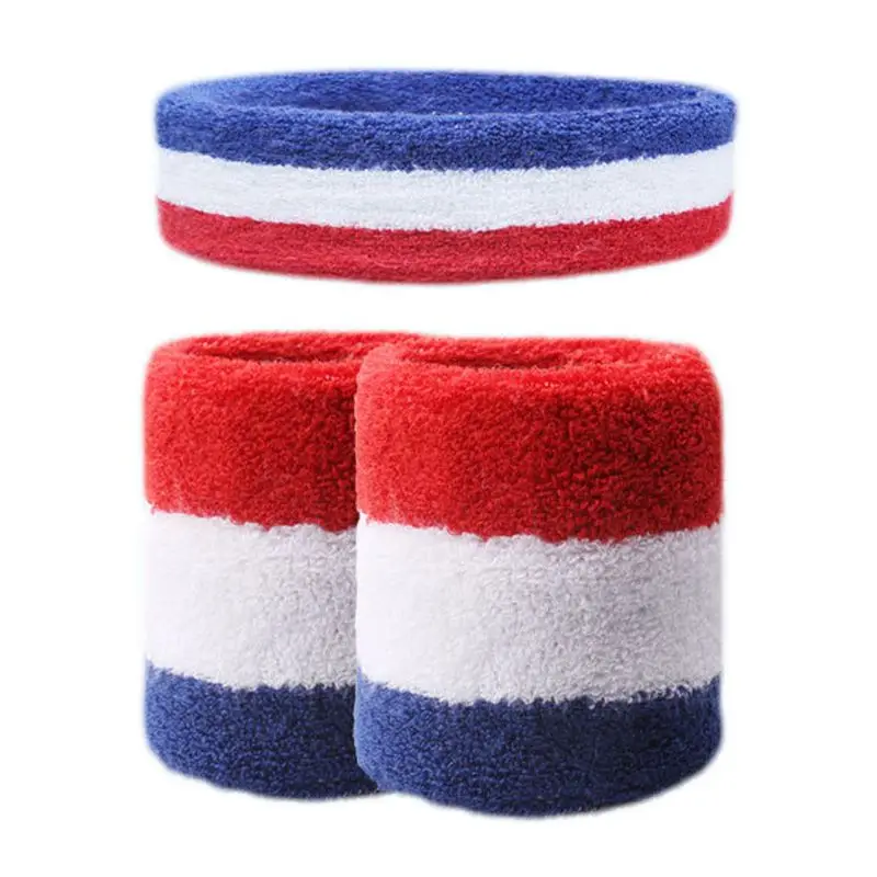 

3Pcs Unisex Sweatbands Set Rainbow Colorful Striped Sport Headband Workout Badminton Wrist Bands Cotton Athletic Bracer Hairband