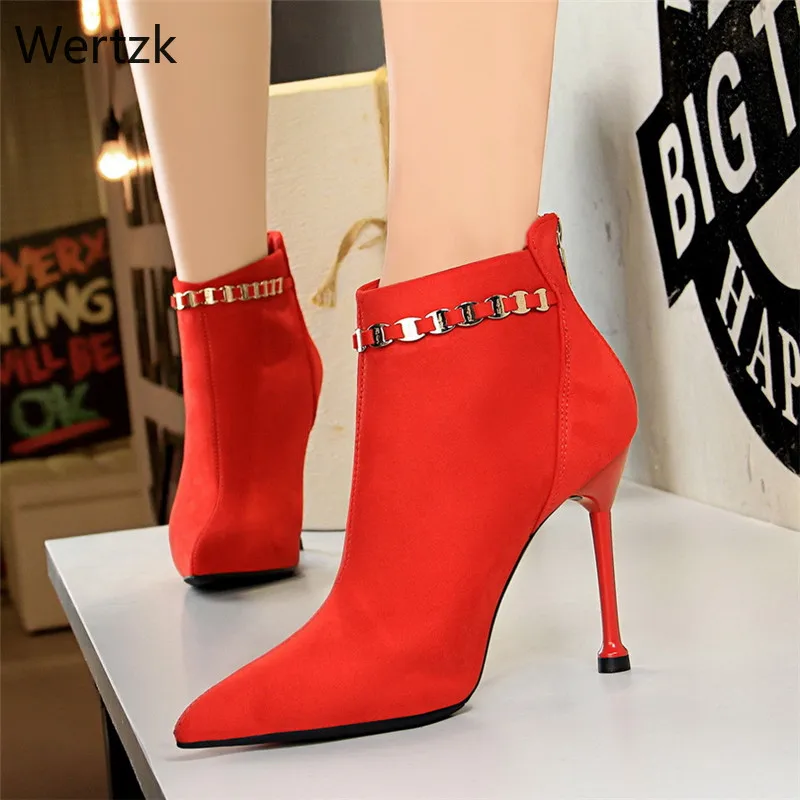 Новые женские ботинки с острым носком эластичные ботильоны на высоком