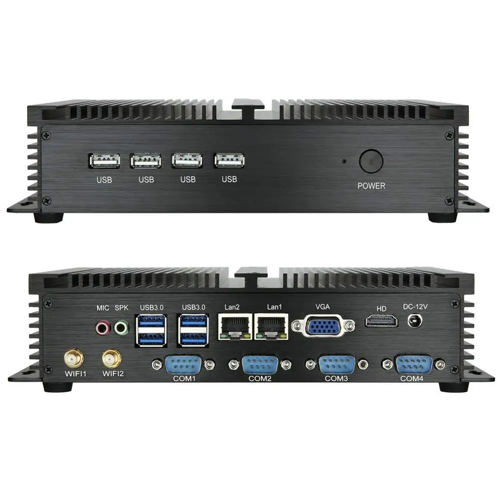 Безвентиляторный промышленный компьютер 2 * lan Мини ПК с ОС Windows XP/7/10 Intel i5 3317U 1037U 1007U