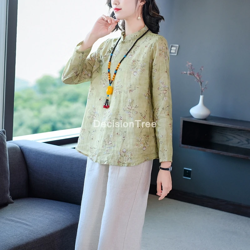 Женский комплект из топа и брюк шифоновая кофточка Ципао в китайском стиле