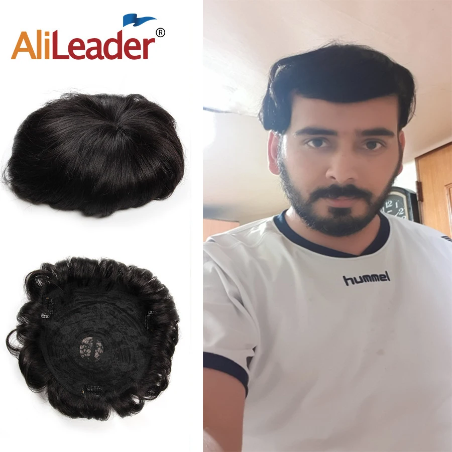 

Alileader дешевые 200 г/упаковка мужские волосы заменить Мужские t на заколках 150% плотность натуральный черный цвет парик
