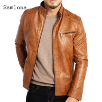 samlona 2022 new faux pu leather jackets mens autumn outerwear zipper up coat slim biker jacket plus size overcoats men clothing