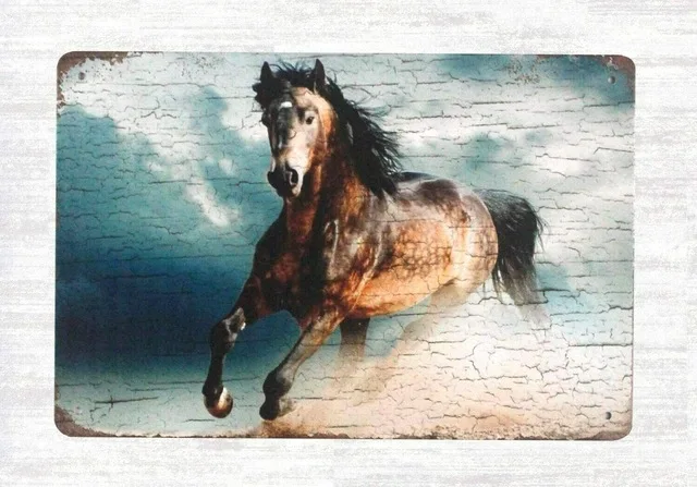 

The galloping pony metal tin wall brand retro style farm art decorative painting