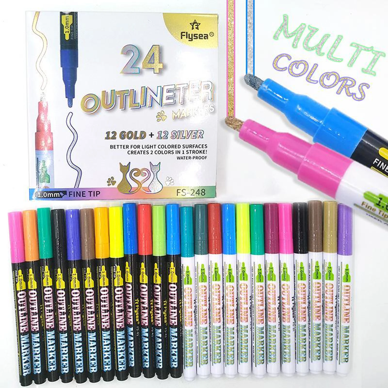 24 Colors Double Line Outline Pen Set Highlighter Marker Doodle Dazzles Pens |