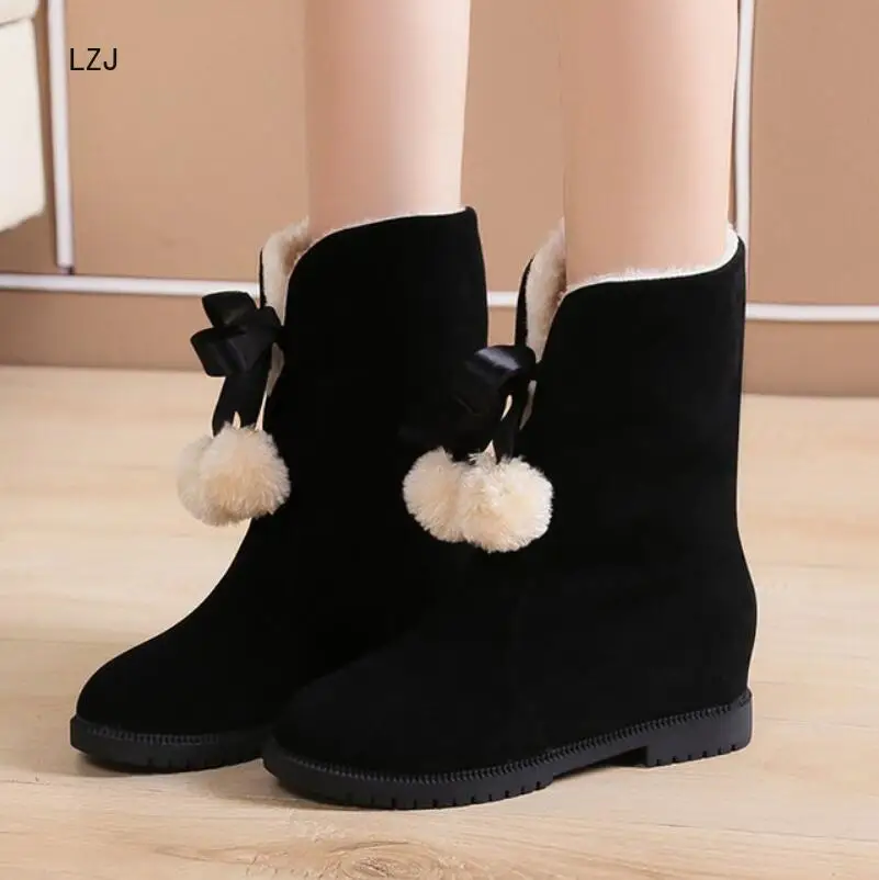 

LZJ 2019 New Women Boots Female Winter Shoes Woman Fur Warm Snow Boots Increase Within Mid-calf Boots Platform Botas Mujer