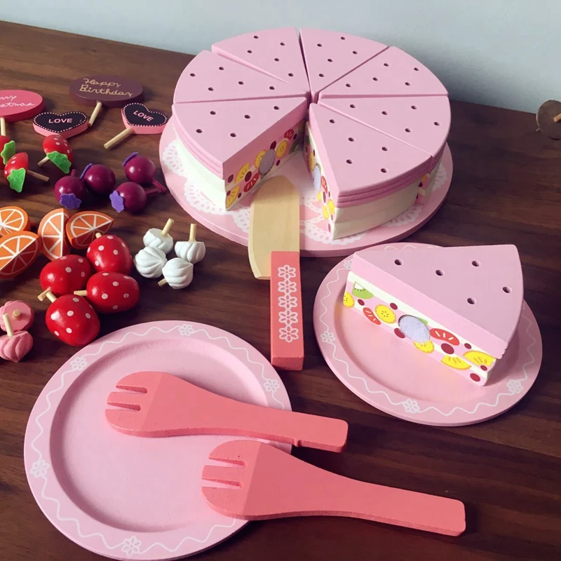 

40PCS Wooden Kitchen Cooking Toys for Children Kitchen Food Toys Strawberry Birthday Cake Cut Fruit Toys Christmas Gifts