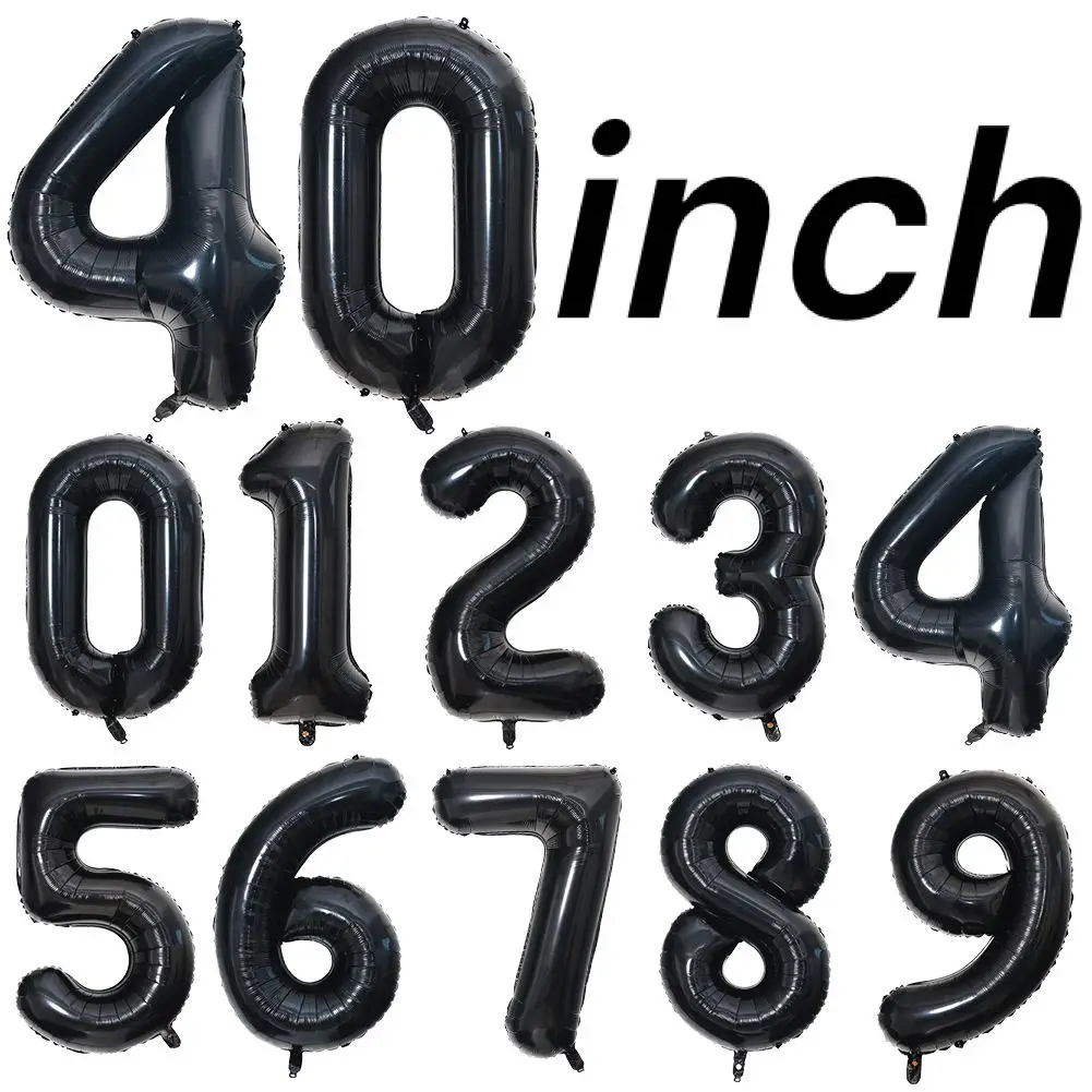 Globos negros de aluminio con número grande para niños y adultos, decoración de fiesta de cumpleaños, Globos de helio, 0, 1, 2, 3, 4, 5, 6, 7, 8, 9, 40 pulgadas