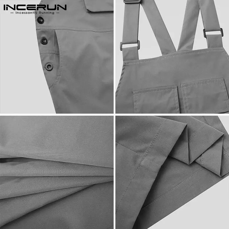 

Solid Color Men Rompers Pockets 2021 Casual Bib Jumpsuits Streetwear Loose Fashion Suspenders Cargo Overalls Men INCERUN S-5XL