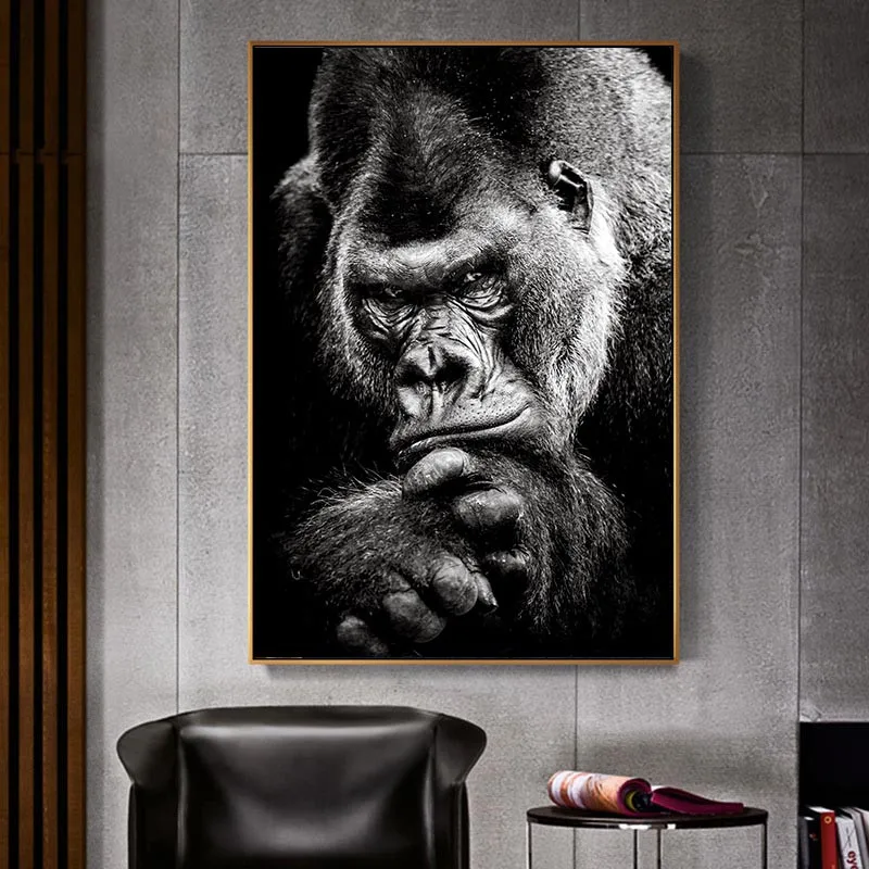 

Nordic Ape Monkey Animal Black White Abstract Canvas Painting Poster Print Wall Art Pictures Cuadros for Living Room Decor