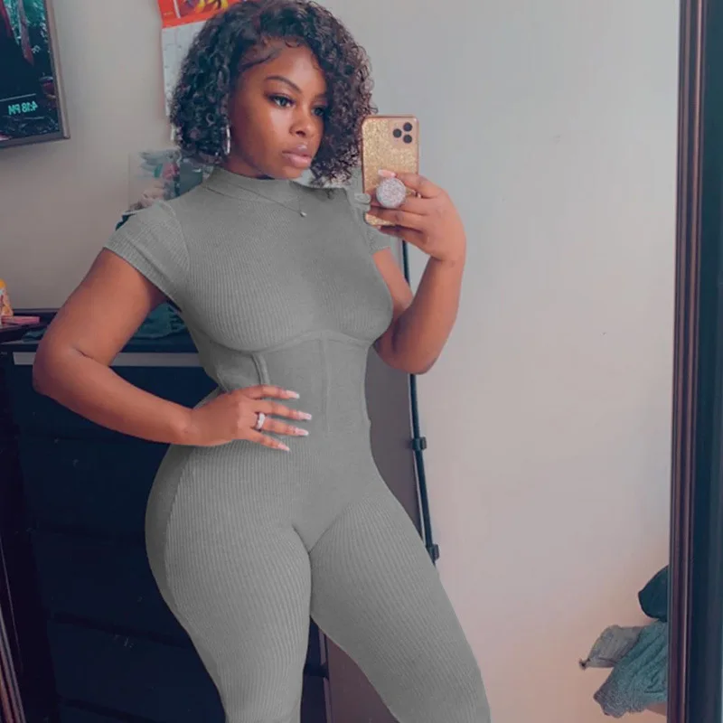 Обтягивающий комбинезон с вырезом на спине Для женщин 2021 короткими рукавами для