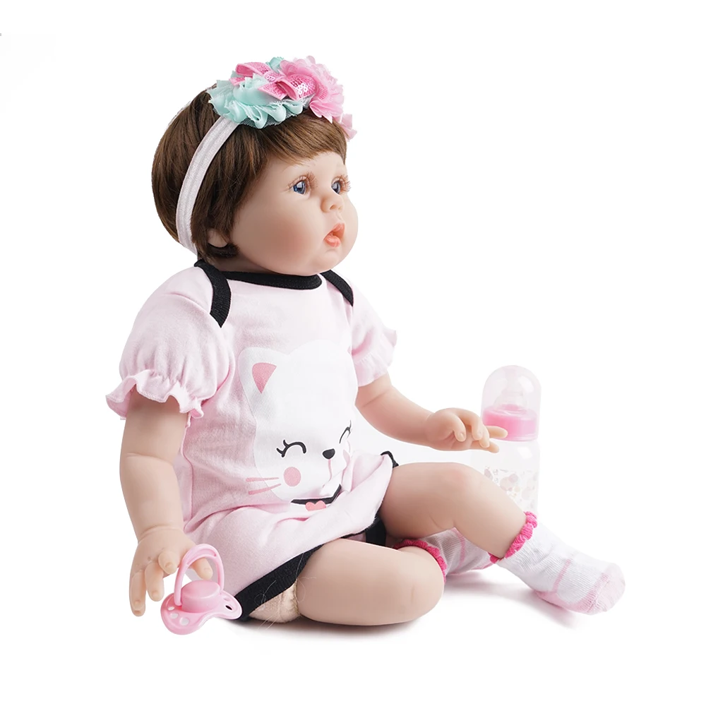 55 см Reborn Baby Doll девочка с игрушкой медведь и одеяло силикон винил новорожденный
