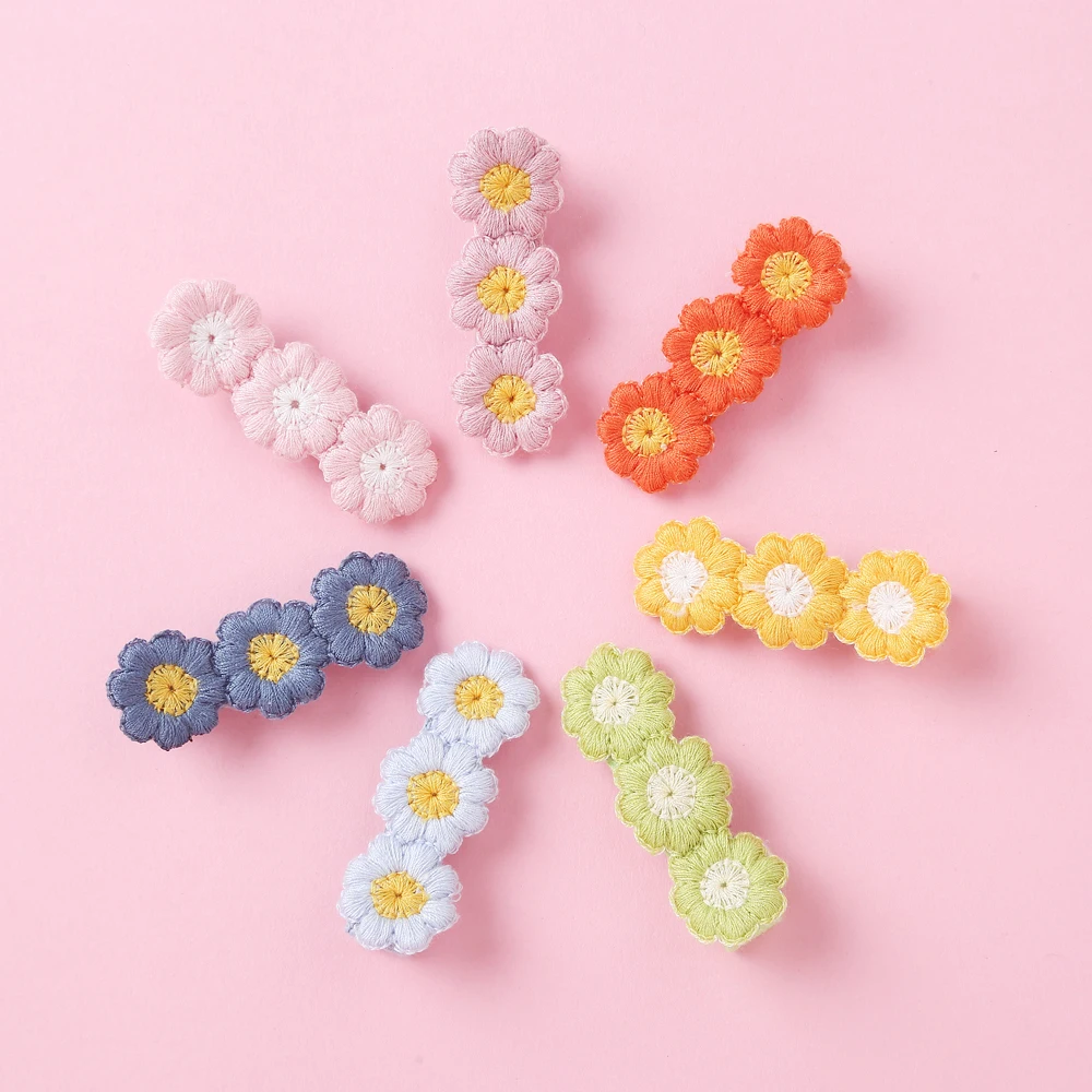 

7pcs/lot Sunflower Baby Hair Clips 3 Flowers Hair Pins Kawaii Child BB Barrettes for Newborn Headwear Baby Hair Accessories