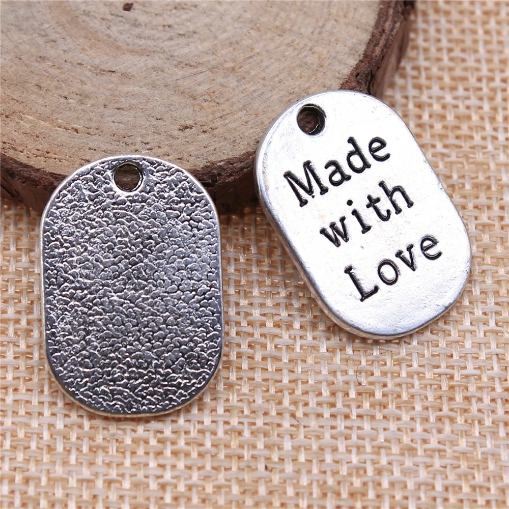 

free shipping 15pcs 27x18mm antique silver made with love charms diy retro jewelry fit Earring keychain hair card pendant