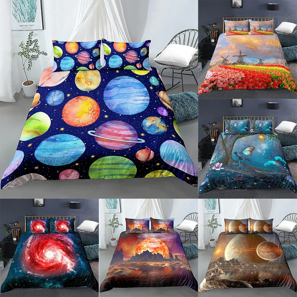 

Комплект постельного белья 3D с принтом планеты Земля, покрывало для кровати, королева, Кинг, туманность, мягкая мебель для гостиной, евро, Ки...