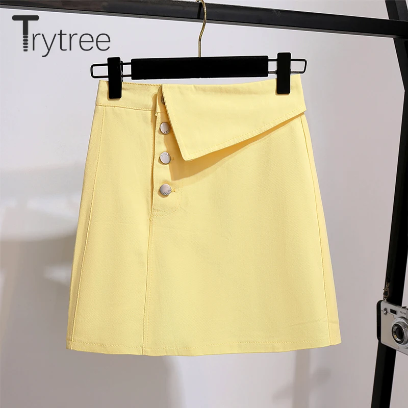 

Trytree Summer Women Two Piece Set Casual Cotton Blended Mesh Spliced Hollow Out Tops + Buttons A-line Skirt Zipper 2 Piece Suit