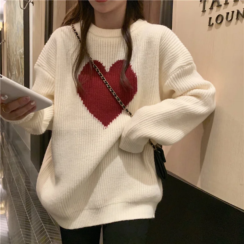 

Love Sweater Women's Early Autumn 2021 New Korean Version Loose and Lazy Style, Wearing Round Neck Long Sleeve Sweater Top