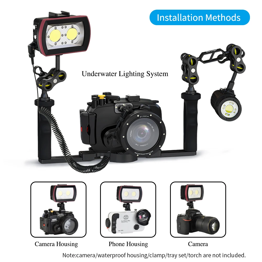 

IPX8 Waterproof Camera LED Photo Video Fill Light Lamp 40M Underwater Diving Photography Lighting 3500Lm for camera housing