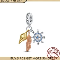 hot 925 silver color conch feather wheel rudder charm beads fit original pandora bracelet bangle making fashion women jewelry